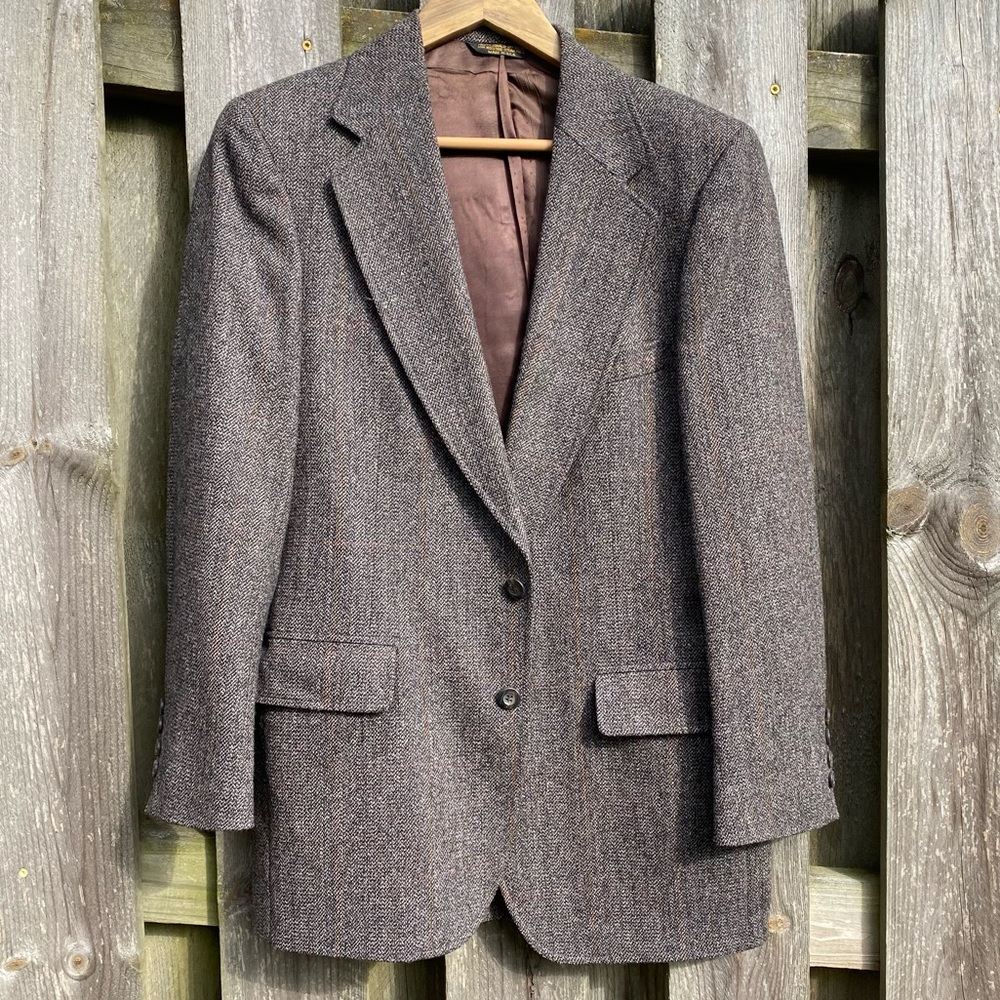 Vintage Union Made in USA Tweed 100% fine Wool Suit Jacket Sport coat Bl…
